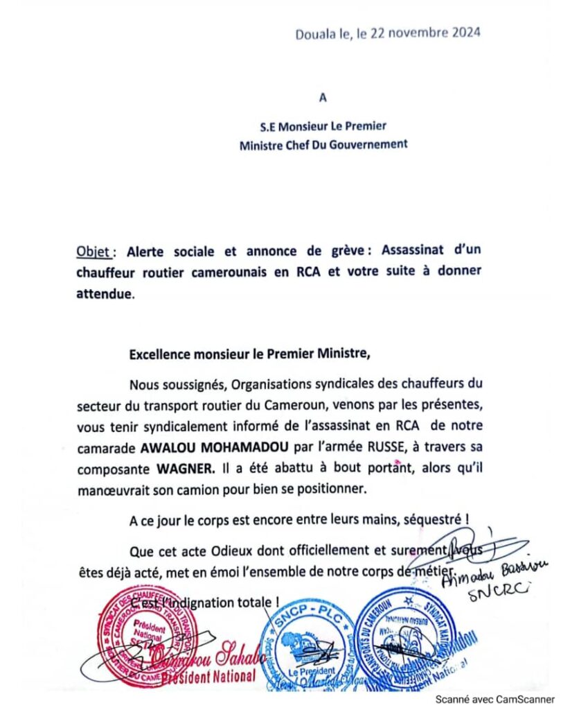 RCA : Un élément de Wagner tue un camionneur camerounais